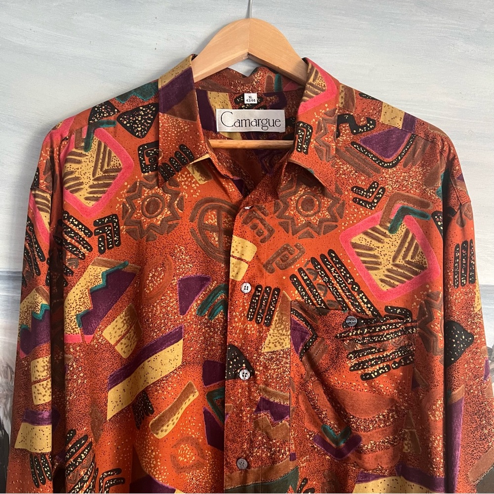 Camargue Men's Long Sleeve Button Up Shirt Sz XL Summer Vacation Hawaiian Funky